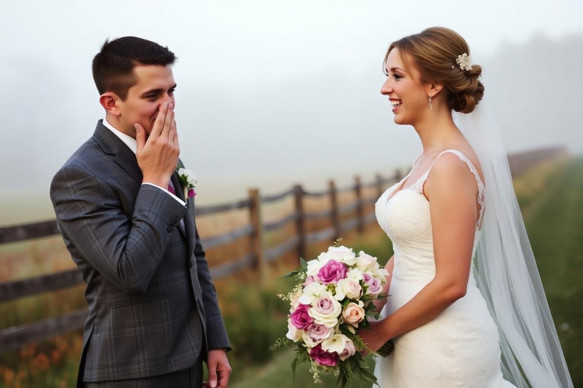 Two hands exchanging rings during an outdoor ceremony, close-up in soft light